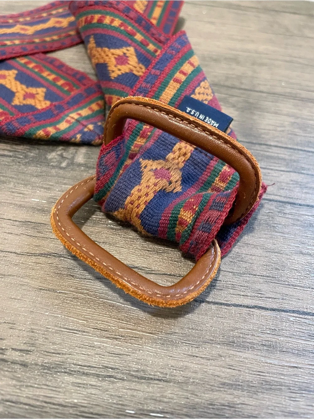 Lands' End vintage Multicolor Woven Geometric Woven Belt leather loops